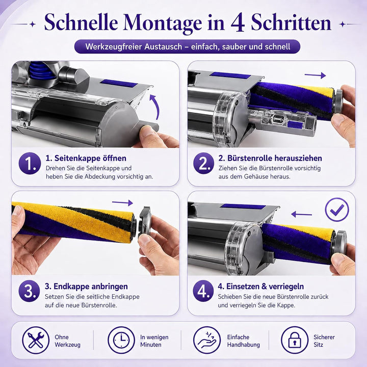 Ersatz-Bürstenwalze und 2 Stück Ersatzfilter Filter für Dyson V15 Detect Slim, Absolute, Softwalzen