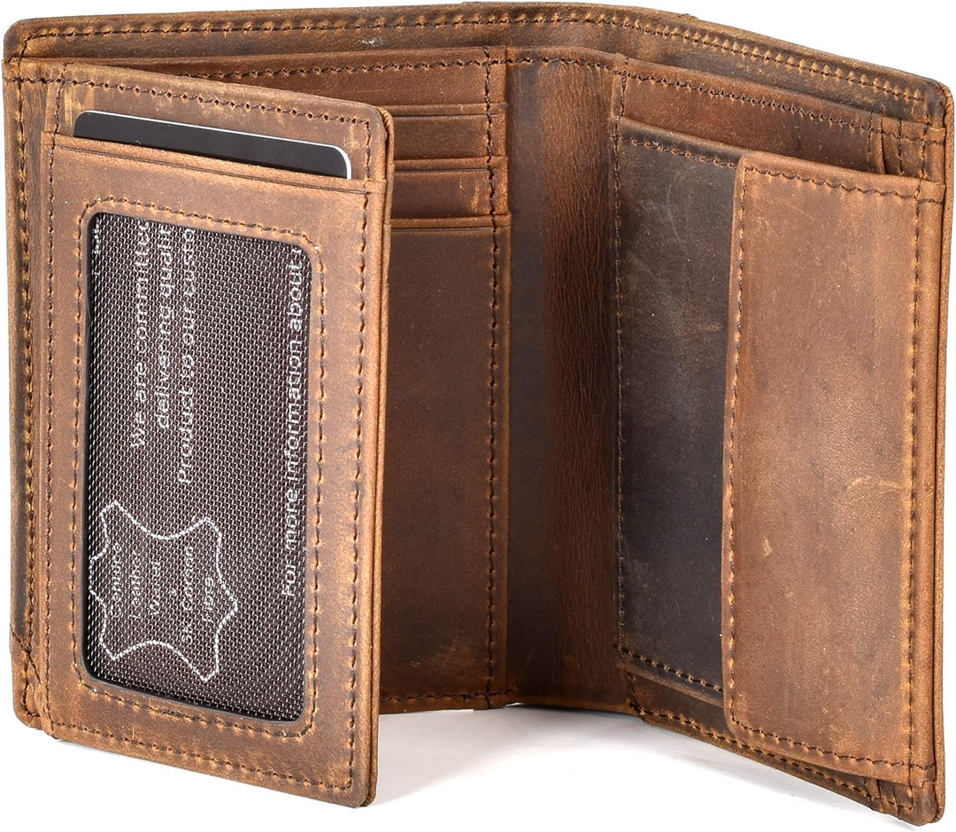 Portmonee Männer | Geldbörse Leder Herren RFID Schutz | mit Münzfach [Used-Look Vintage braun] Crazy