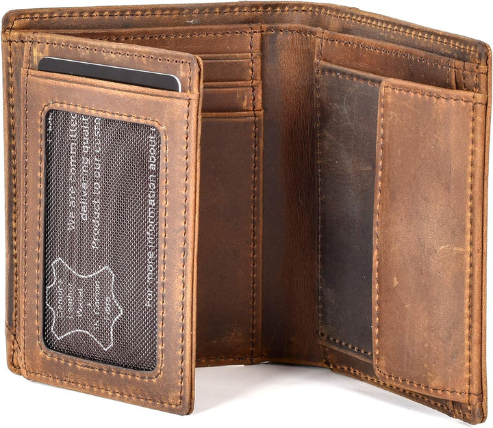 Portmonee Männer | Geldbörse Leder Herren RFID Schutz | mit Münzfach [Used-Look Vintage braun] Crazy