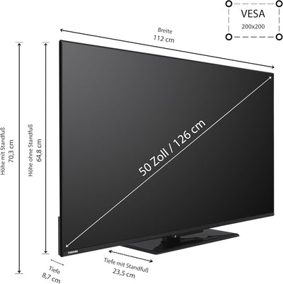 Toshiba 50 Zoll VIDAA TV Fernseher (4K UHD Smart TV, HDR Dolby Vision, Triple-Tuner, Bluetooth, Dolb