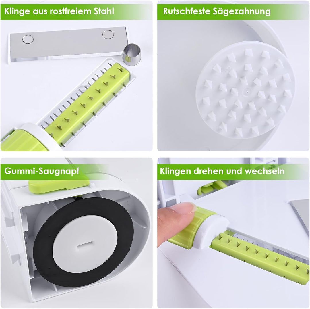 Spiralschneider Gemüse, 4 in 1 Zucchini Nudeln Spiralschneider mit Auffangbehälter, BPA-frei, Zucchi