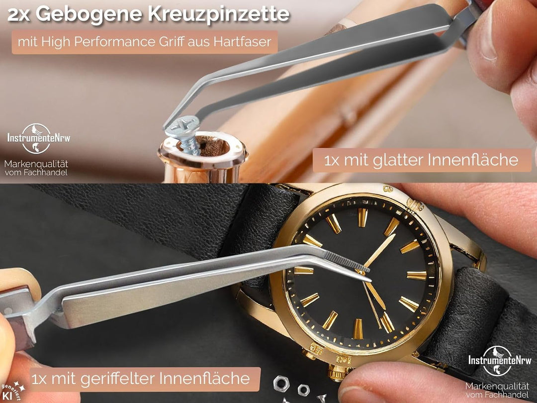 Kreuzpinzetten Set 4-Teilig Lötpinzette Klemmpinzette Technische Pinzette Gerade Gebogen Abgewinkelt