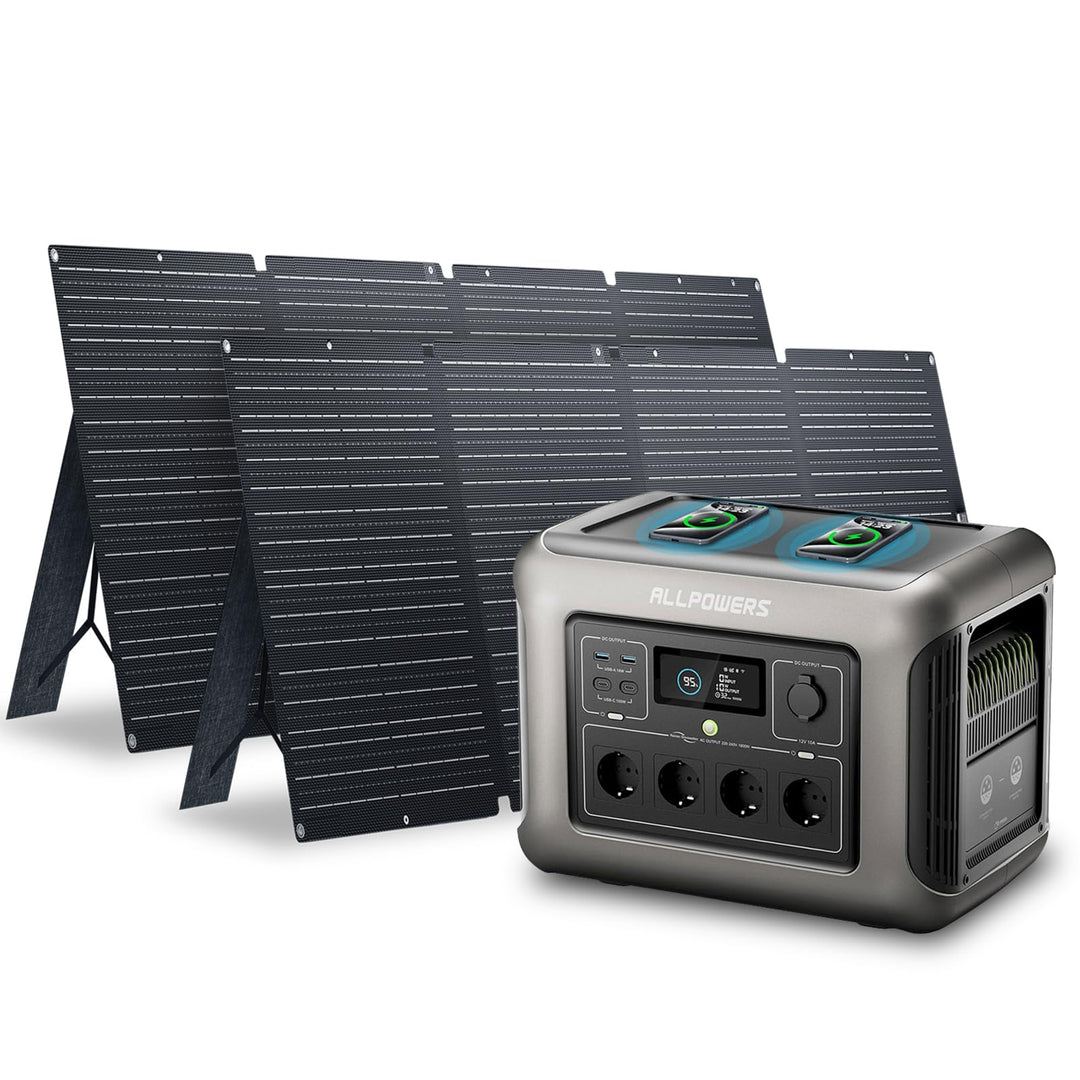 ALLPOWERS R1500 Set Tragbare Powerstation mit 2x 200W Solarpanel, 1152Wh LFP Batterie Backup mit 4 1