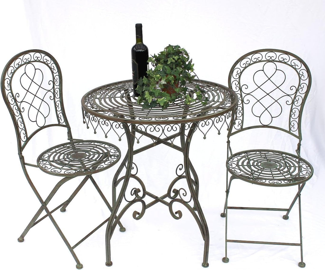 DanDiBo Sitzgruppe Eisen Garten Antik Bistroset Malega Bistrotisch mit 2 Stühlen klappbar Metall Gar