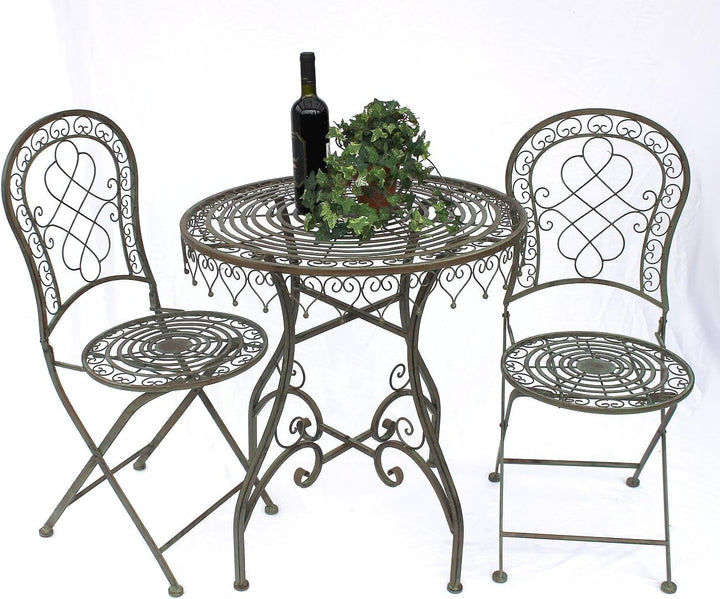 DanDiBo Sitzgruppe Eisen Garten Antik Bistroset Malega Bistrotisch mit 2 Stühlen klappbar Metall Gar