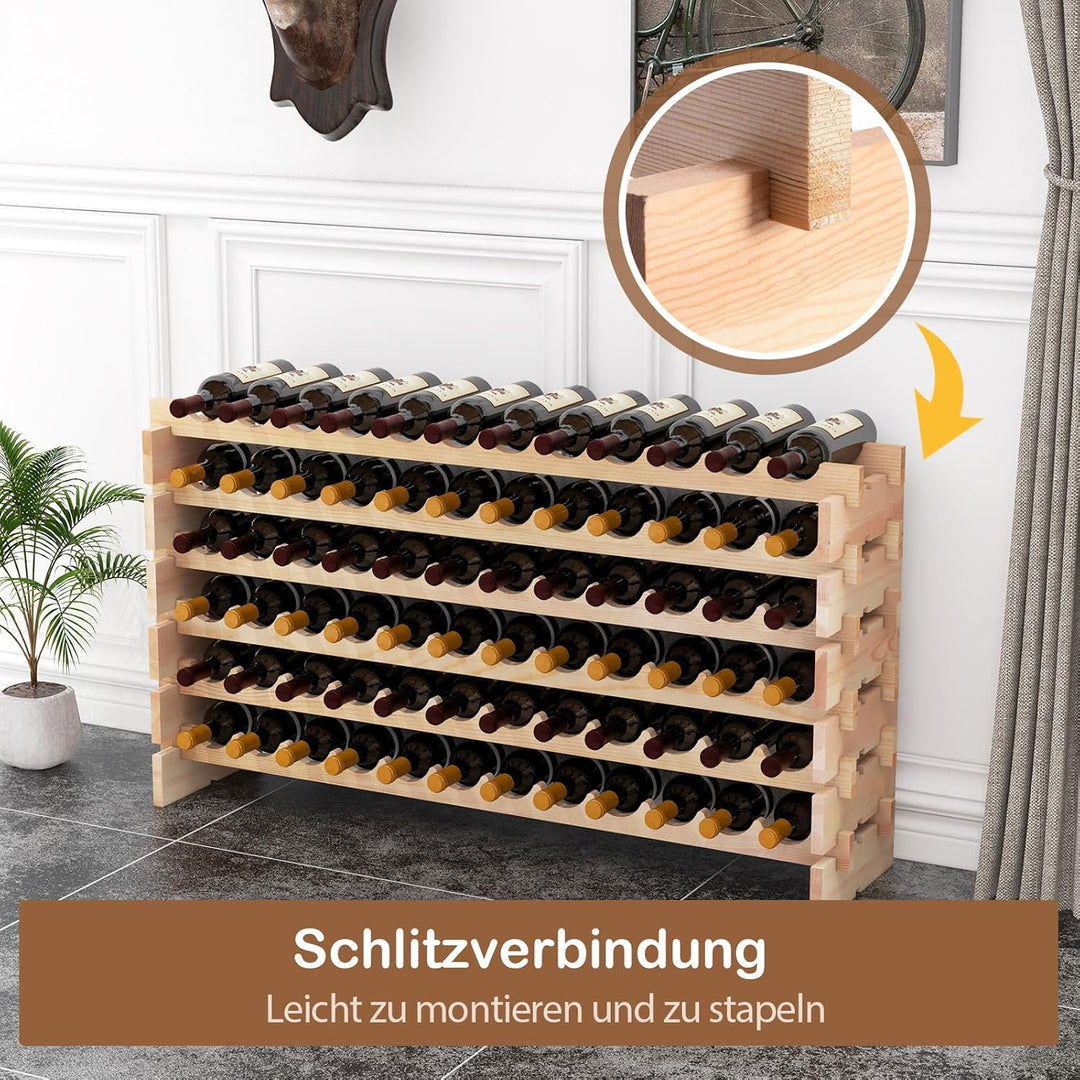 GIANTEX Weinregal Stapelbar Holz, Flaschenregal für 72 Flaschen, Weinschrank Weinständer mit 6 Ebene