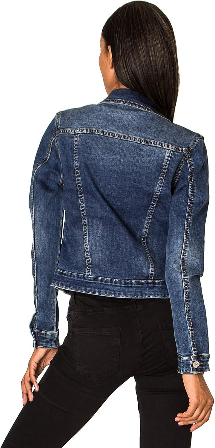 Nina Carter Damen Slim Fit Jeansjacke Übergangsjacke Leichte Skinny Stretch Jacke Denim Casual M Dun