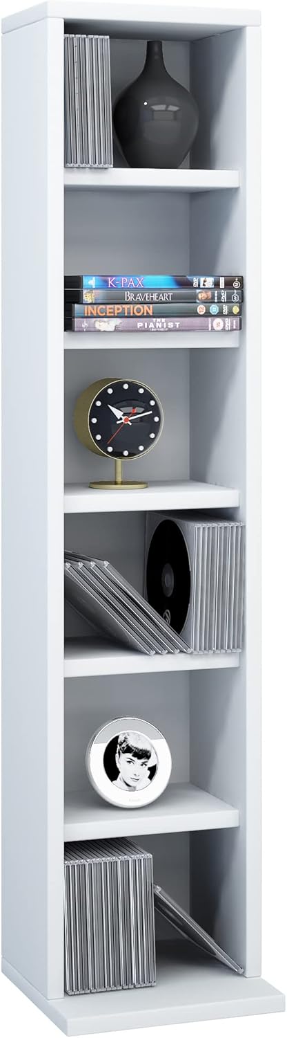 VCM Holz CD DVD Stand Aufbewahrung Standregal Bücherregal Deko Regal Elementa Weiss, Weiss