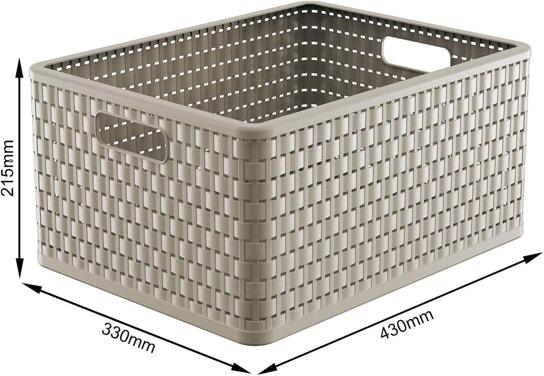 Rotho Country 3er-Set Aufbewahrungsbox Rattan-Optik, Kunststoff (PP) BPA-frei, Cappuccino, 3 x A4+/2