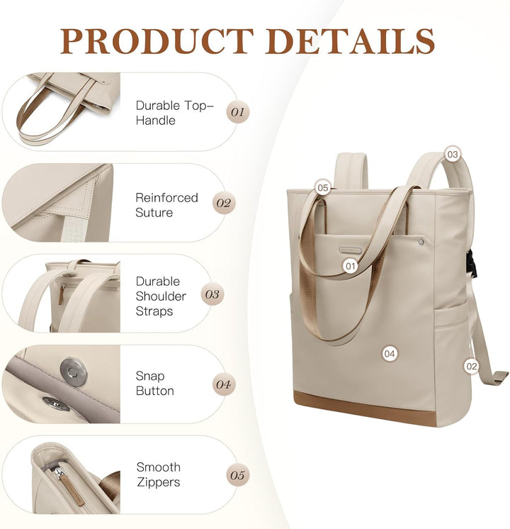Rucksack Damen 16 Zoll,Elegant Laptop Handtasche 2 in 1, Schultasche Women Tagesrucksäcke Arbeitstas