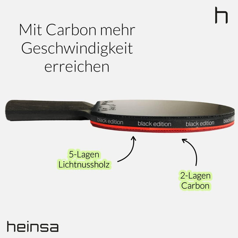 heinsa Carbon Profi Tischtennisschläger ITTF Wettkampf zugelassen Black Edition aus Lichtnussbaum mi