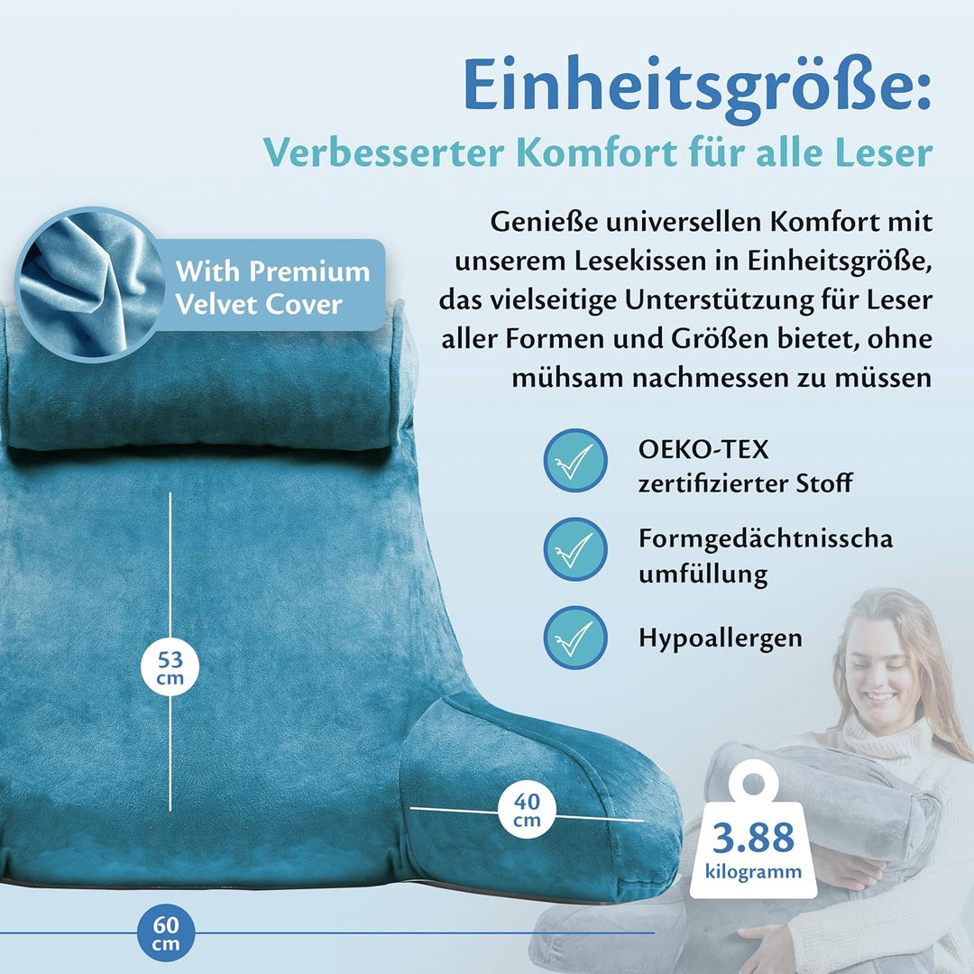 Ella Lesekissen für Bett und Sofa mit Abnehmbarer Nackenrolle - Rückenkissen Bett - Reading Pillow a