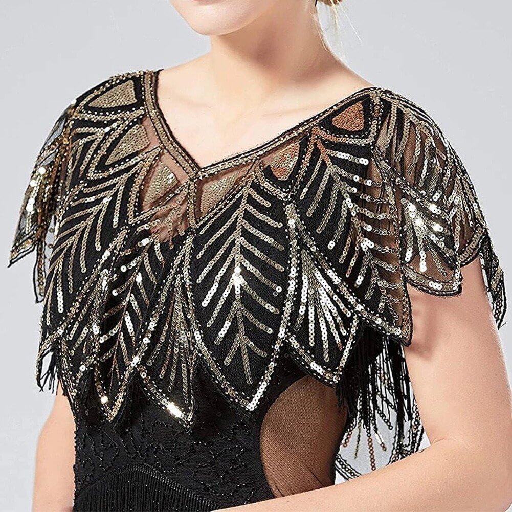 Damen Schal 1920er Jahre Schal Pailletten Perlen Abend Cape Art Vintage Schal Wraps Squined Sparking