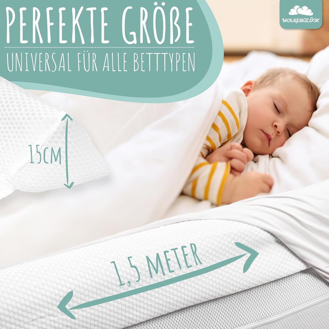 WOLKENGLÜCK® Aufblasbarer Rausfallschutz Bett [150 cm] - Bettkantenschutz für Babys & Kinder - geeig