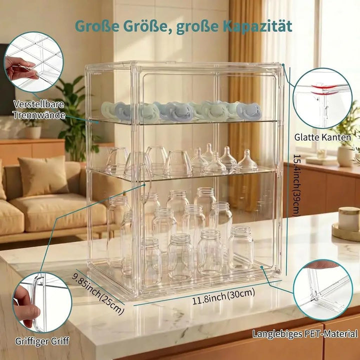 Acryl-Babyflaschen-Organizer mit Magnetverschluss, Aufbewahrung für Sauger und Pumparteile, geeignet