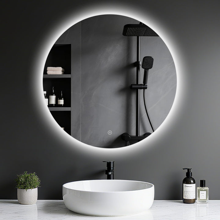 Badspiegel mit Beleuchtung - LED-Badezimmer-Spiegel-Round 60cm,Touch-Schalter,Dimmbar,3 Lichtfarben,