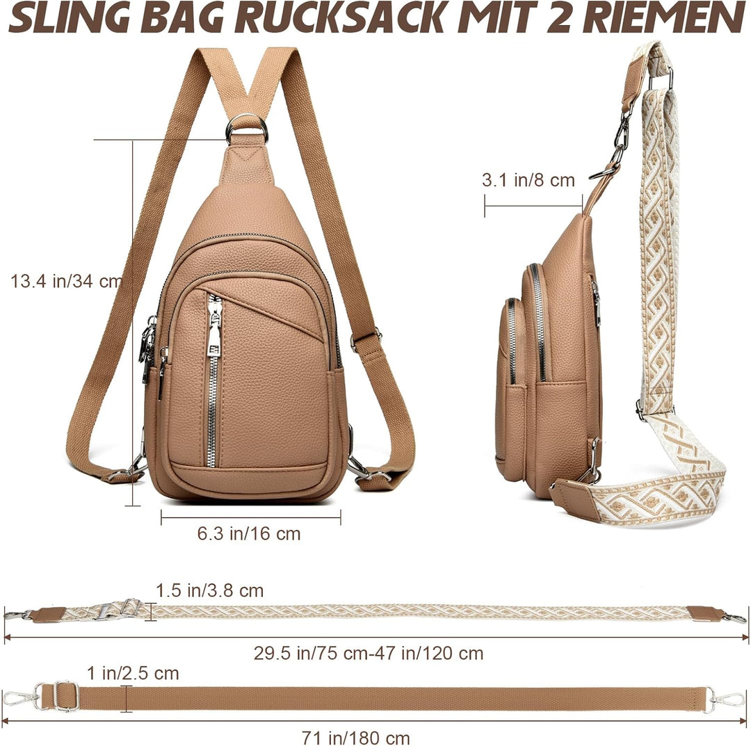 Travistar Brusttasche Sling Bag Damen Herren 2 in 1 Rucksack Damen Klein mit 2 Abnehmbare Schultergu
