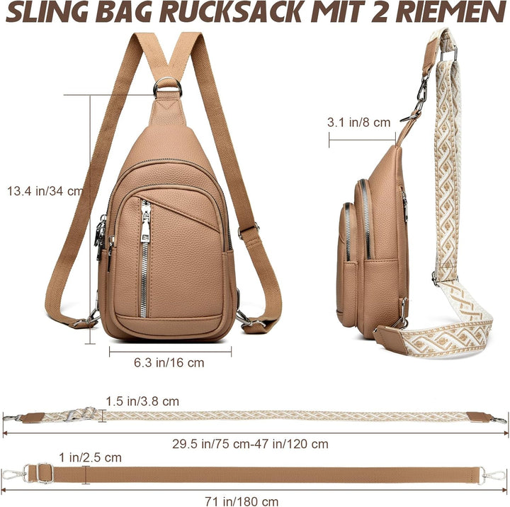 Travistar Brusttasche Sling Bag Damen Herren 2 in 1 Rucksack Damen Klein mit 2 Abnehmbare Schultergu
