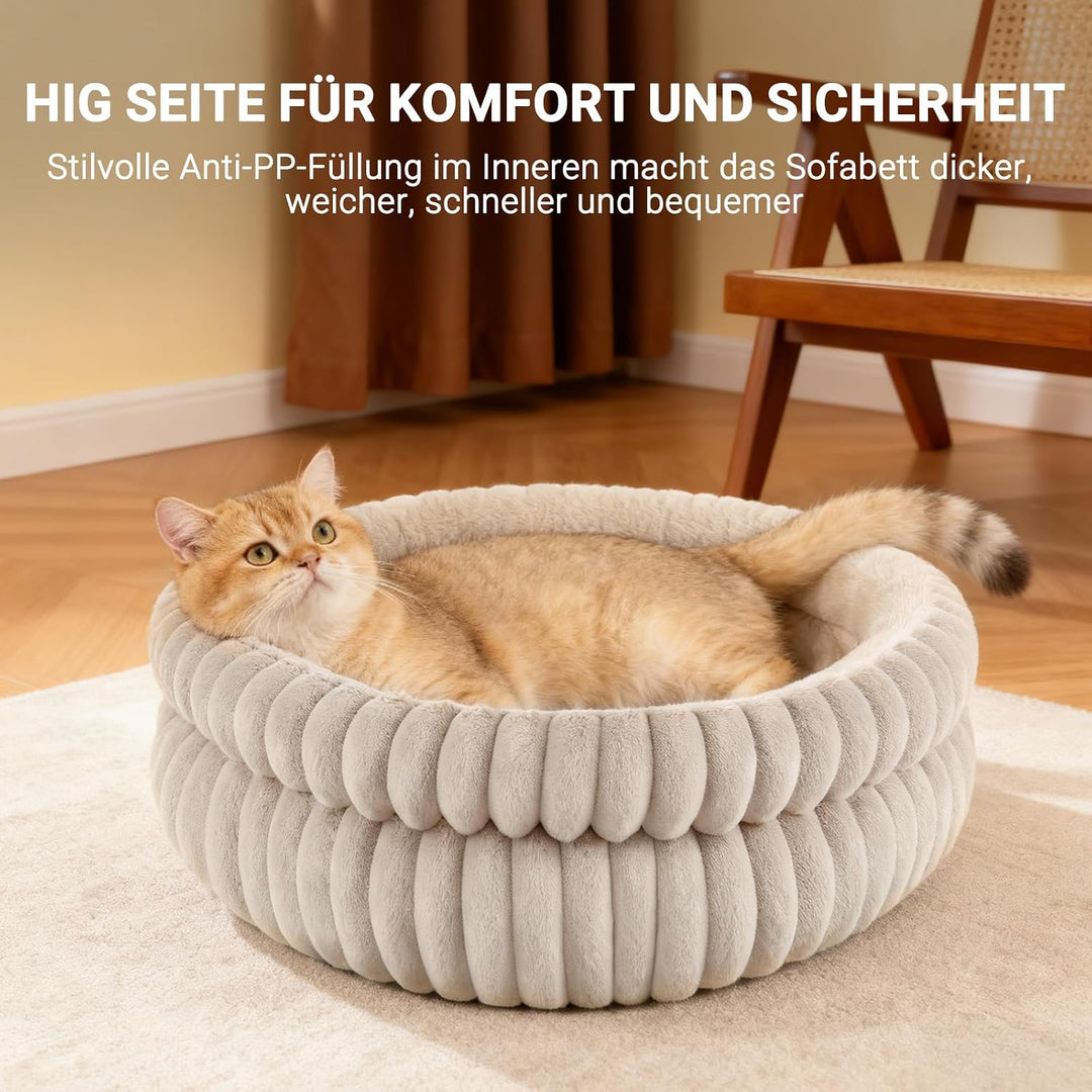 EDMIENS Katzenbett, Waschbar Indoor Katzenbett Flauschig, Rund Katzenkissen, zweiseitig Innenkissen