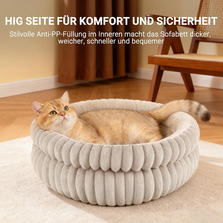 EDMIENS Katzenbett, Waschbar Indoor Katzenbett Flauschig, Rund Katzenkissen, zweiseitig Innenkissen