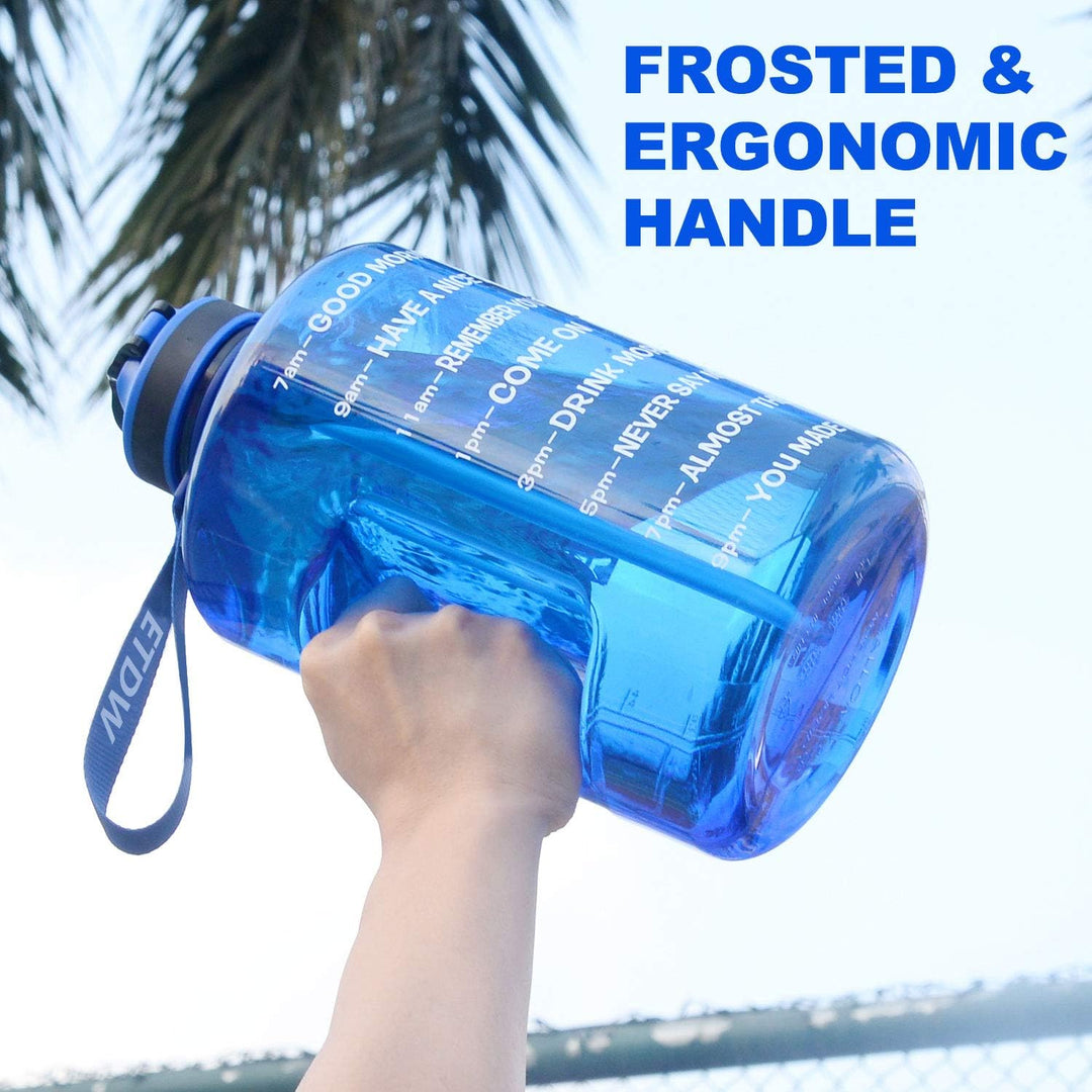 ETDW 3,78 Liter Trinkflasche Sport mit Zeitangaben und Strohhalme, 3,78L Gross Sportflasche BPA Frei