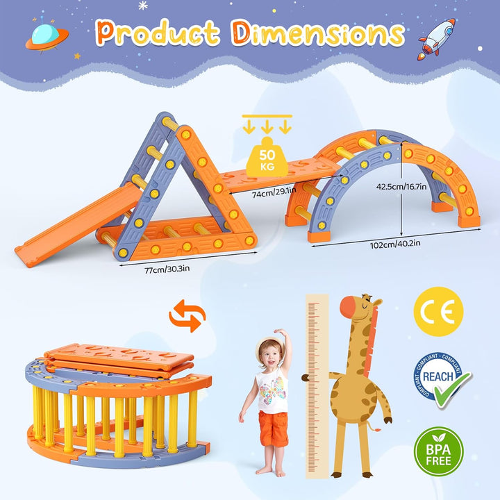 Klettergerüst Indoor,10-in-1Montessori Indoor Spielset,Klettergerüst mit Rutsche, Bogen & Matte für