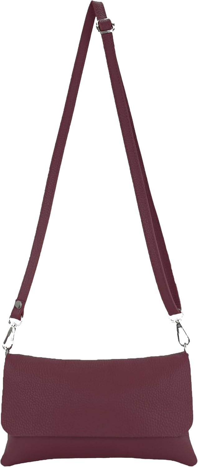 modamoda de - T226 - ital. Leder Clutch Umhängetasche Klein Small Bordeauxviolett, Bordeauxviolett