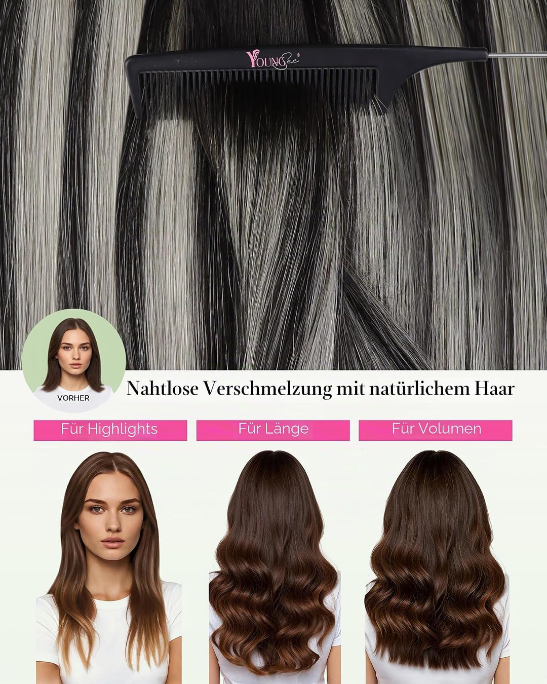 YoungSee Tape in Extensions Echthaar Ombre Tape Extensions Ombre Echthaar Extensions Tape 30 cm Tape