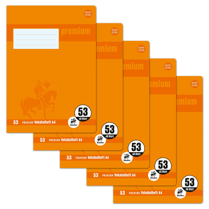 Staufen Premium Vokabelheft - DIN A4, Lineatur 53 (liniert mit Mittellinie), 40 Blatt, 90g/m² Premiu
