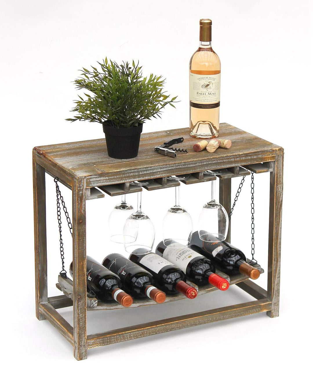 DanDiBo Weinregal Holz Braun mit Ablage 47 cm Flaschenregal mit Glashalter 9202-R Flaschenhalter Wei