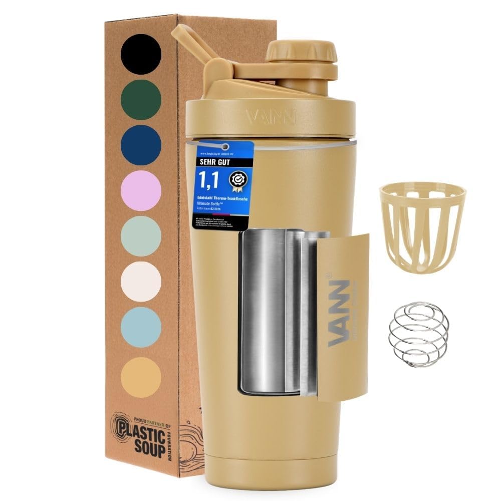 VANN Shaker Proteinshake 750ML - Thermo Shaker Edelstahl [12h kalt], Ideal als Schüttelbecher [Gym,