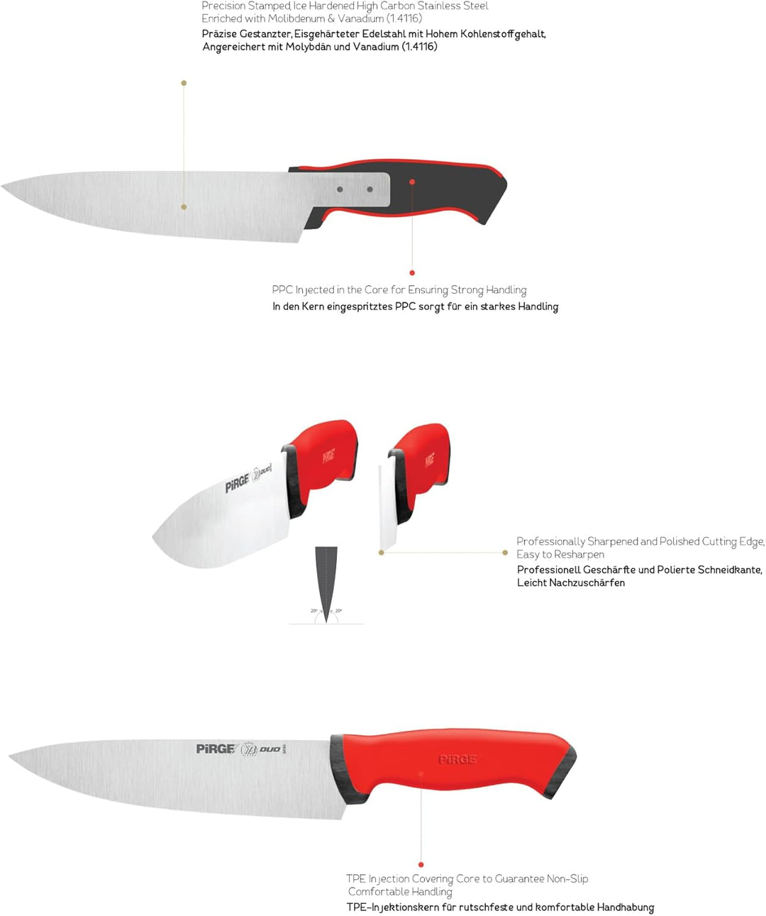 Pirge Duo Profi Metzgermesser Set 2 TLG - Rutschfester Griff - 16,5 cm und 21 cm - Schlachtermesser