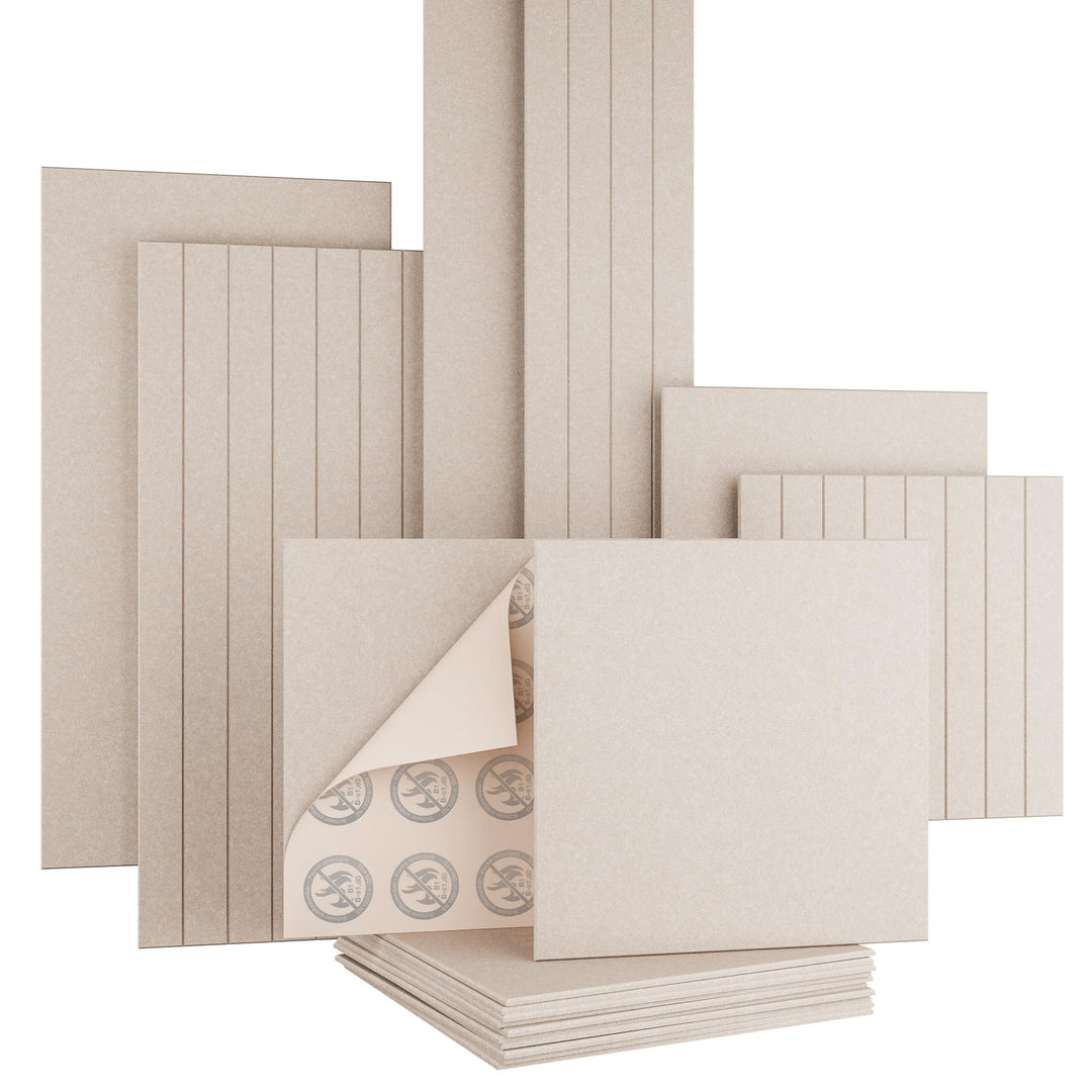 AKUSTIKO Akustikpaneele Selbstklebend 60x60cm - 8 Stück Taupe Akustik Wandpaneele Brandschutzklasse