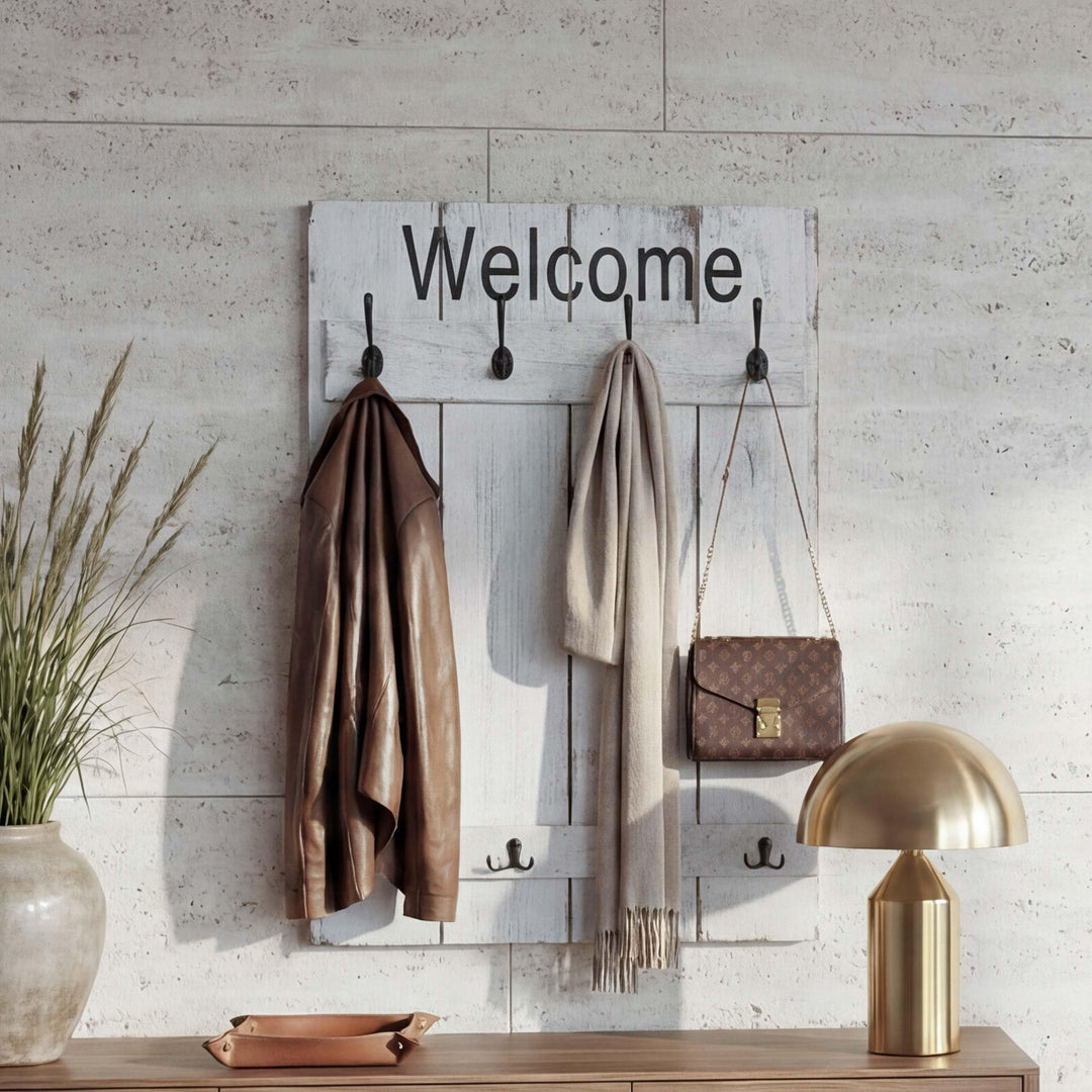 Mendler Wandgarderobe HWC-C89AM Welcome, Garderobe Garderobenpaneel, Shabby-Look Vintage, 91x60cm -