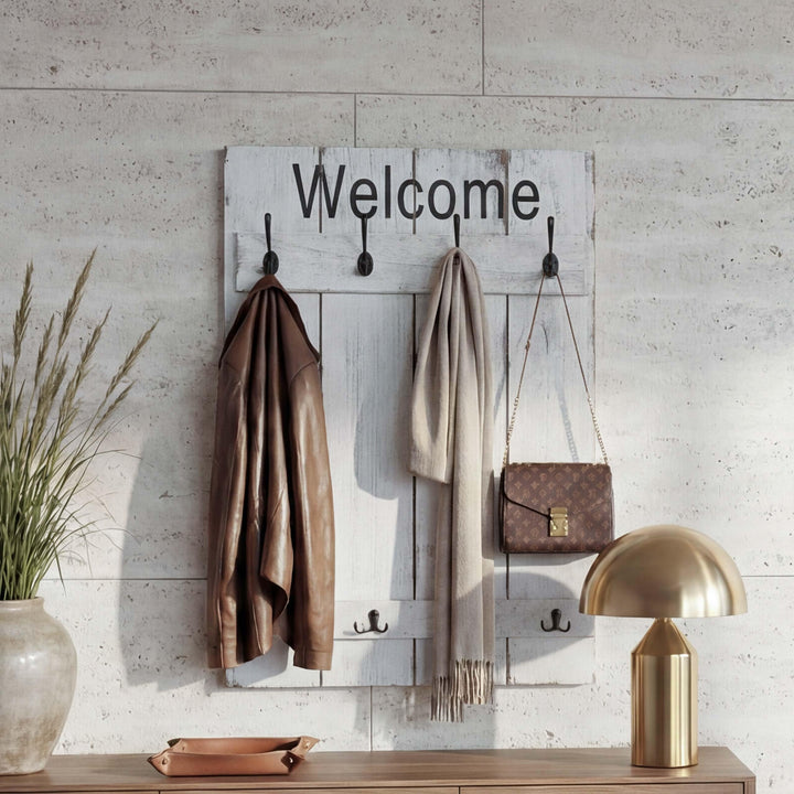 Mendler Wandgarderobe HWC-C89AM Welcome, Garderobe Garderobenpaneel, Shabby-Look Vintage, 91x60cm -
