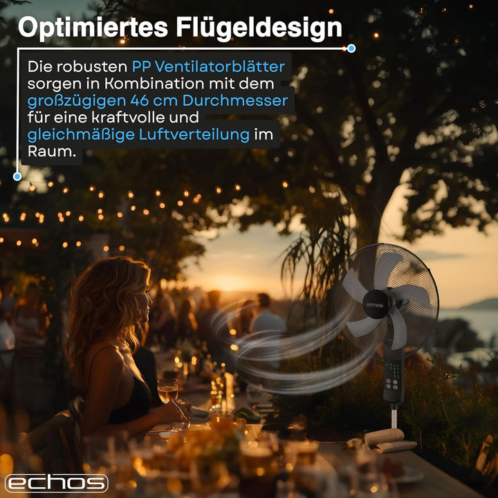 Echos® Standventilator 46cm Leise mit Fernbedienung 46 cm – 50W Leistungsstarker Standlüfter mit 3 G