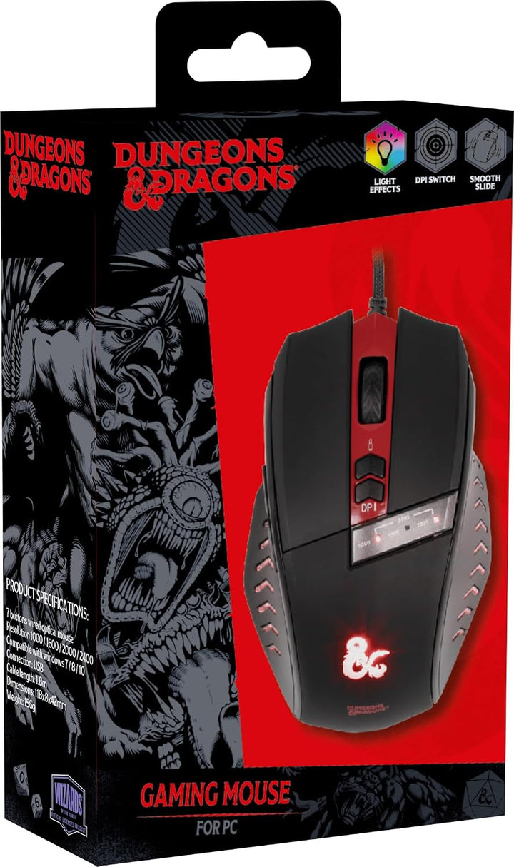 Konix Dungeons &amp; Dragons Gaming-Maus für PC - 6 Tasten - 1,8 m Kabel - USB-Anschluss - Schwarz und R