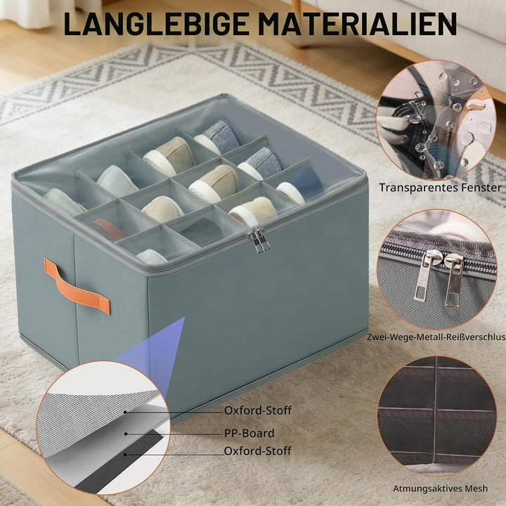 Schuhboxen Stapelbar 2er Set für 12–24 Paar, Faltbare Schuhaufbewahrungsbehälter, Griffe, Grossforma