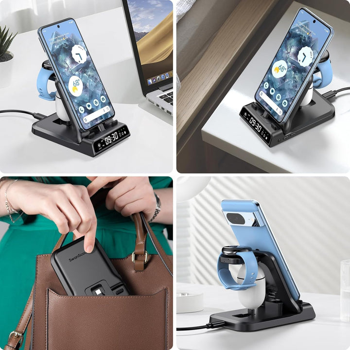 3 in 1 Ladestation für Google Pixel Watch 3/2, 25W USB C Fast Charger für Google Pixel 10 Pro/10 Pro