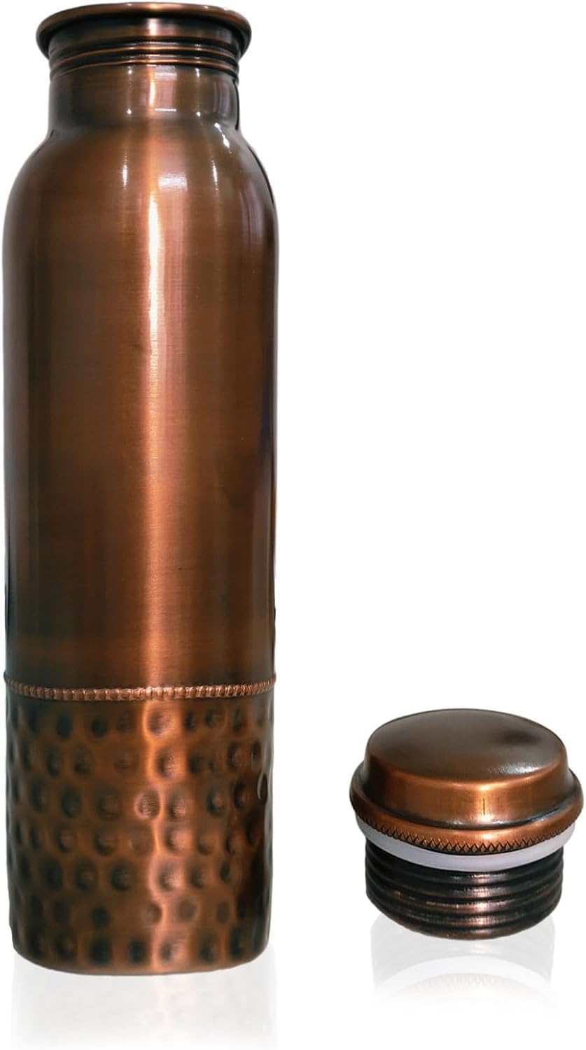 ayurvedische Kupfer-Wasserflasche, auslaufsicheres naturreines Kupfergefäss 900ml/30oz design 4 900