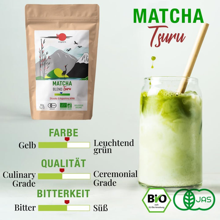 Origeens MATCHA TEE SET mit Matcha Besen, Matcha Schale aus Keramik, BIO Matcha Tee aus Japan | Hand