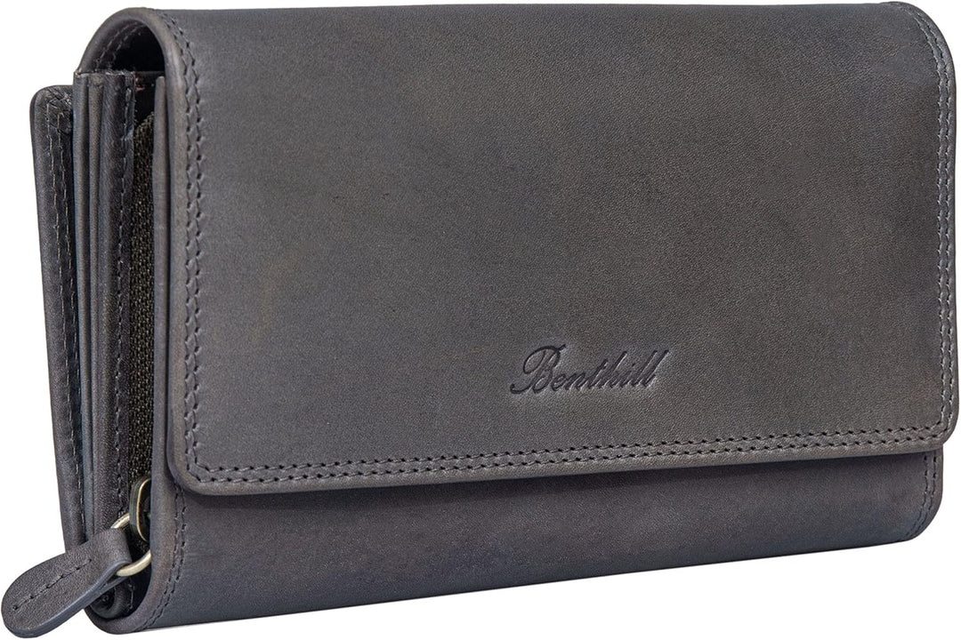 Benthill Damen Portemonnaie XXL mit RFID-Schutz | Echt-Leder Damen Geldbörse Gross | Grosse Vintage