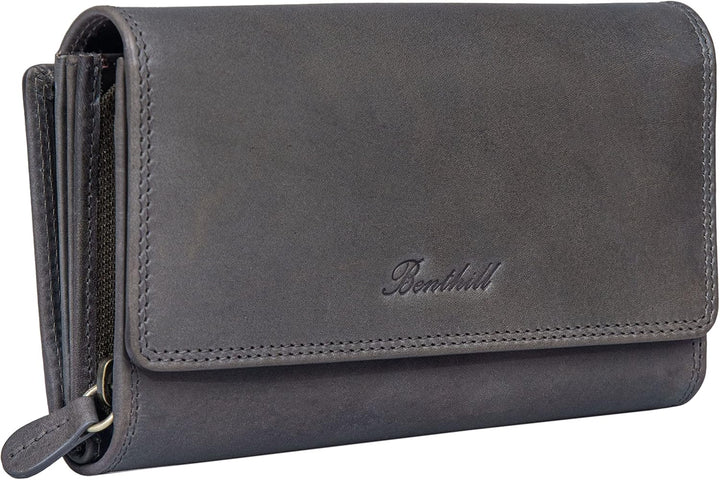 Benthill Damen Portemonnaie XXL mit RFID-Schutz | Echt-Leder Damen Geldbörse Gross | Grosse Vintage