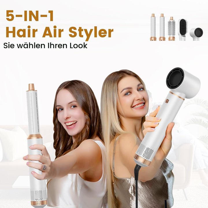 OKWRAP Hair Styler Set, Hairstyler 5 in 1, Haarstyler mit Automatischer Lockenstab, Föhn Ionen, Warm