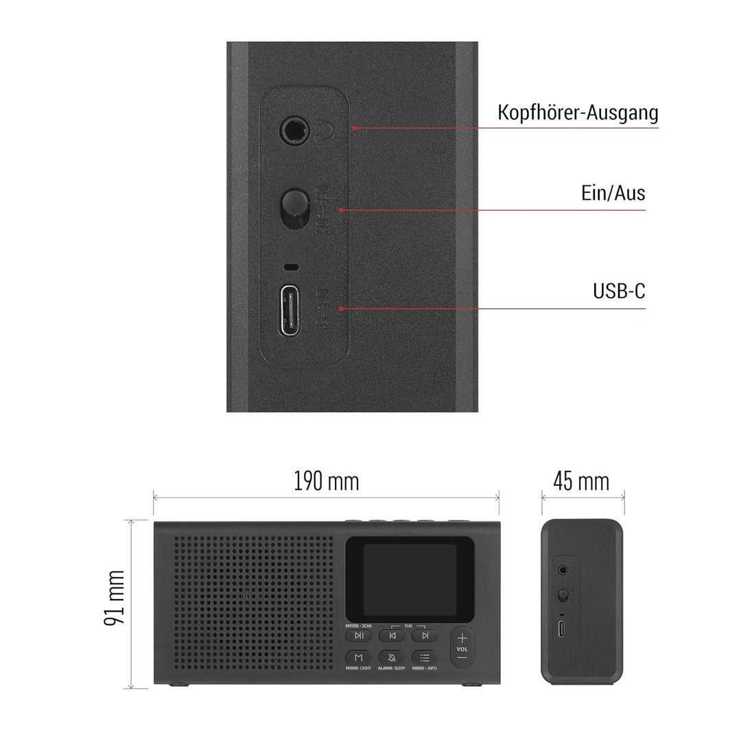 EMOS - DAB+ Radio mit Bluetooth und Dual-Stromversorgung - tragbares Digitalradio mit Wecker, Sleept