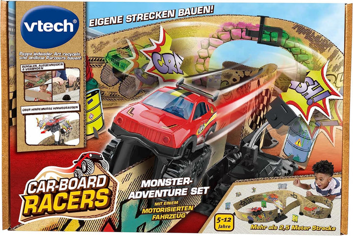 Car-Board Racers - Monster-Adventure Set – Erweiterbarer Spielzeugparcours mit motorisiertem Monster