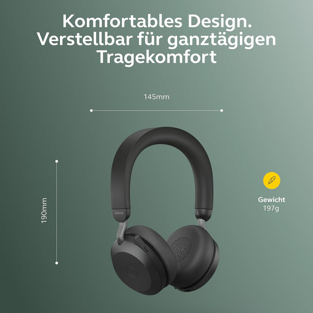 Jabra Evolve2 75 Wireless PC Headset with 8-Microphone Technology - Dual Foam Stereo Headphones with