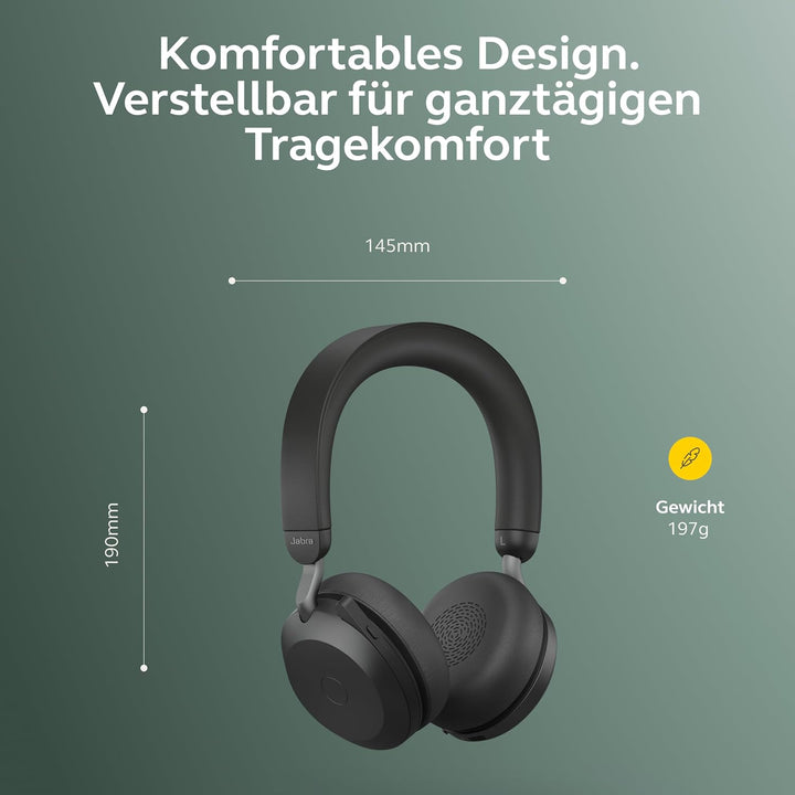Jabra Evolve2 75 Wireless PC Headset with 8-Microphone Technology - Dual Foam Stereo Headphones with