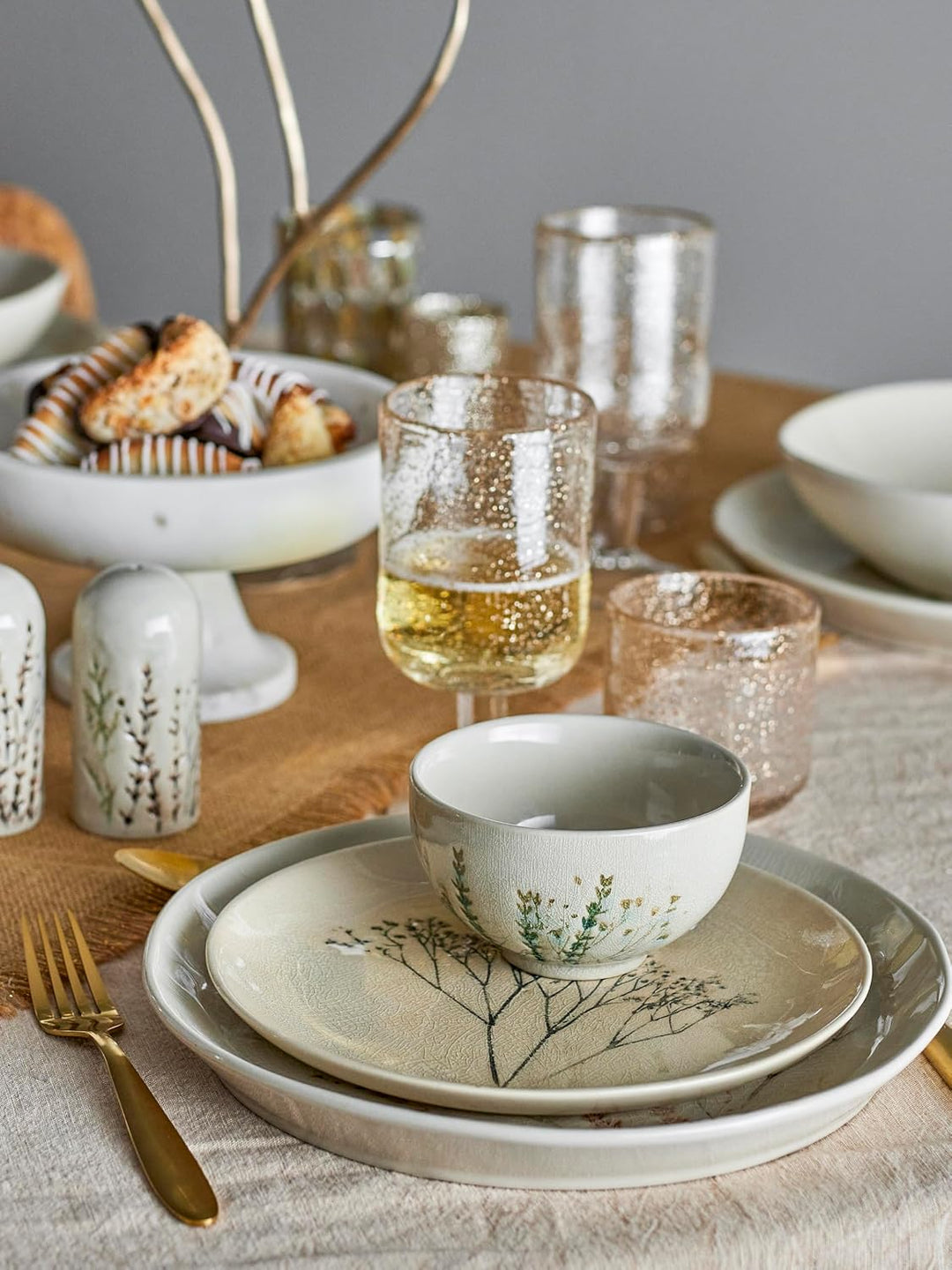 Bloomingville Bea Frühstück Set, Natur, Steingut, C:T10xH10,5/B:T11,5xH6/P:T21xH2, Satz mit 4x3 Arti