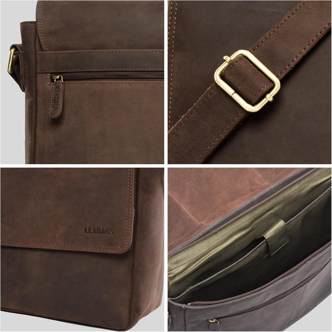 LEABAGS Messenger Bag, Acapulco Echtleder Aktentasche Herren & Damen, Leder Laptoptasche bis 15 Zoll
